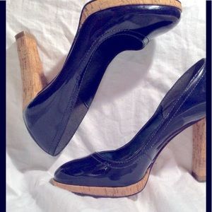 Almost New Vintage Patent Leather Pumps with Cork Heels